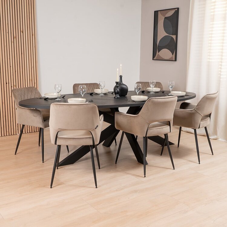 Visgraat eettafel zwart ovaal Joren PVC 240 x 110 cm