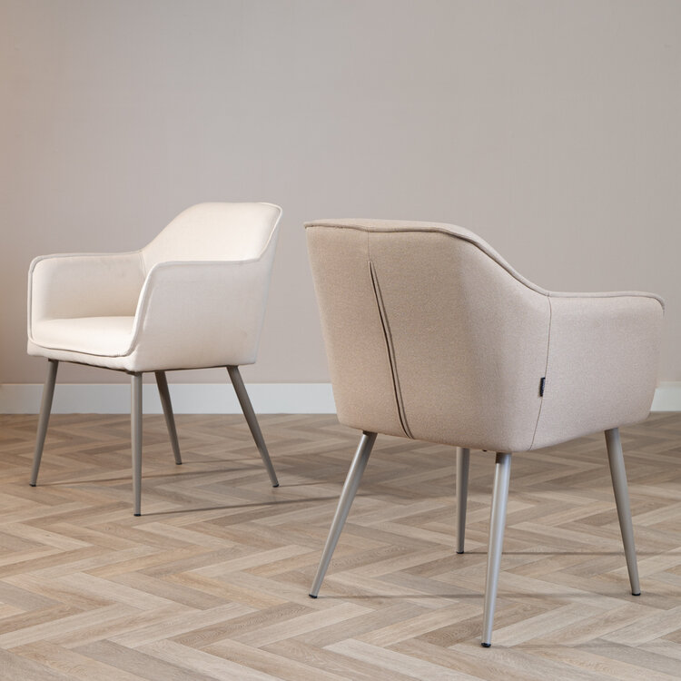 Scandinavische eetkamerstoel Elin taupe gerecyclede stof