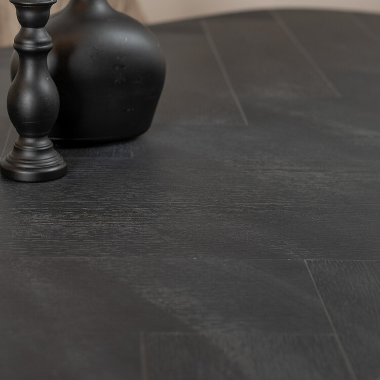 Tafelblad ovaal visgraat Nina PVC zwart 280 x 110 cm