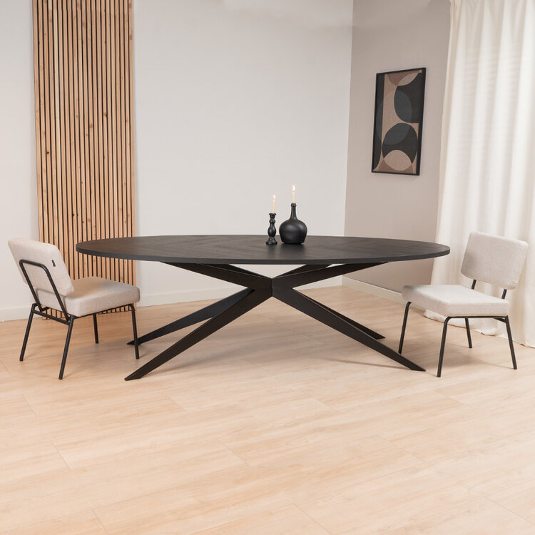 Visgraat eettafel zwart ovaal Ilva PVC 280 x 110 cm