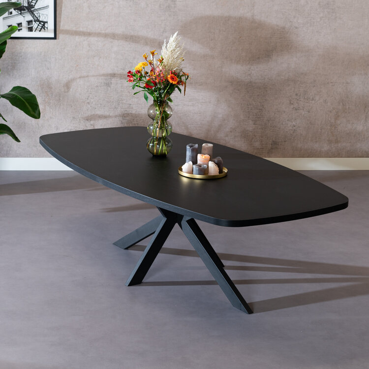 Eettafel Carl melamine zwart deens ovaal 240 x 120 cm