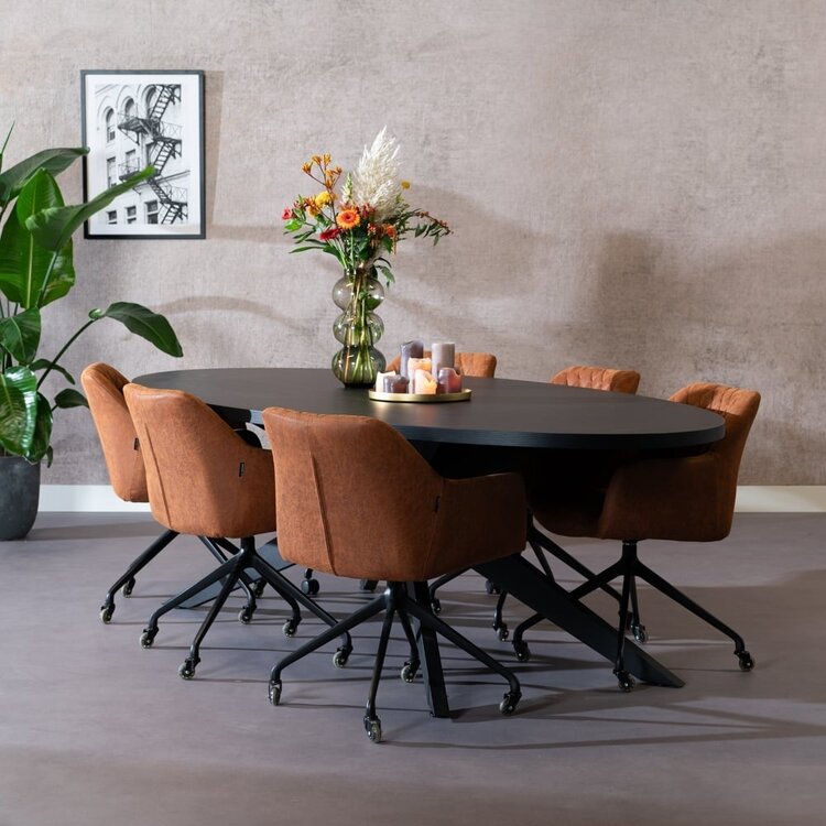 Eettafel Dio melamine zwart ovaal 270 x 130 cm