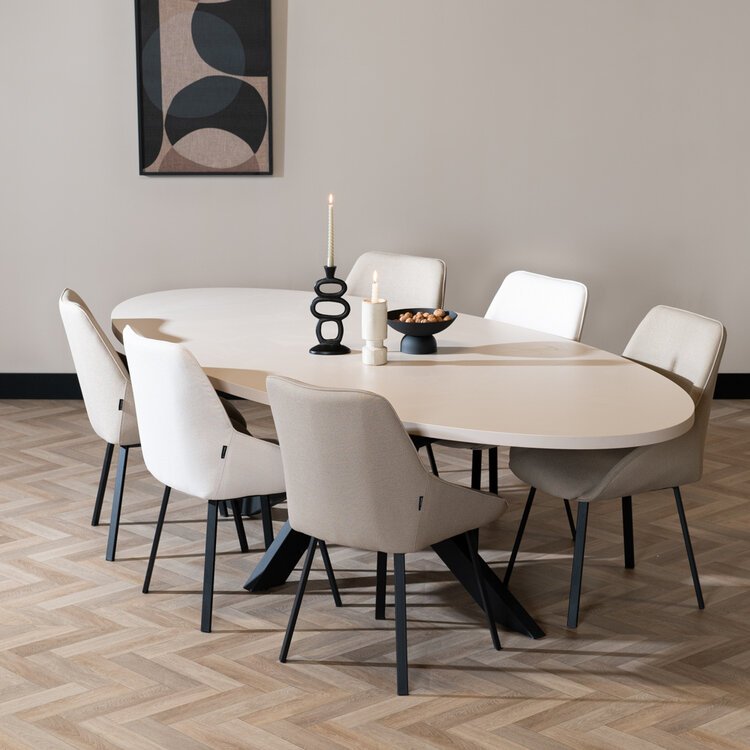 Eettafel Carl melamine beige ovaal 270 x 130 cm