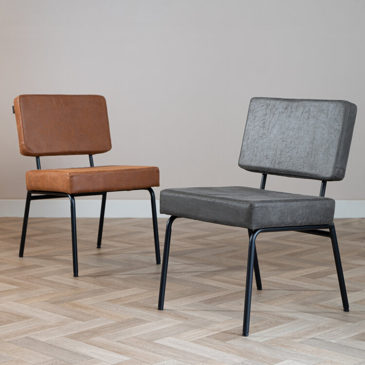 Industriële eetkamerstoel Espen antraciet eco-leer