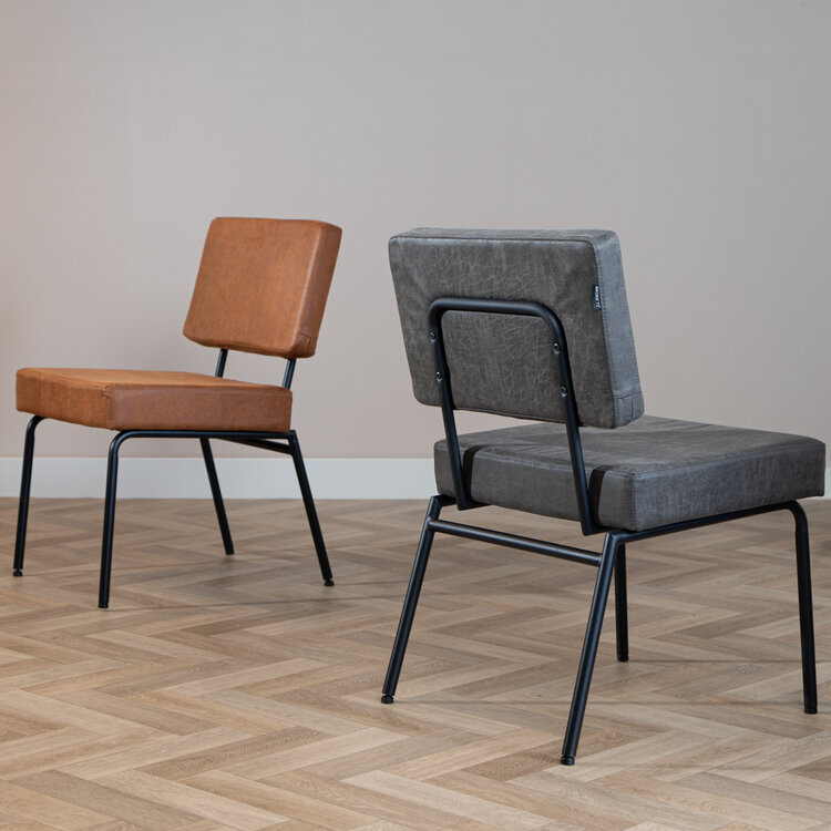 Industriële eetkamerstoel Espen antraciet eco-leer