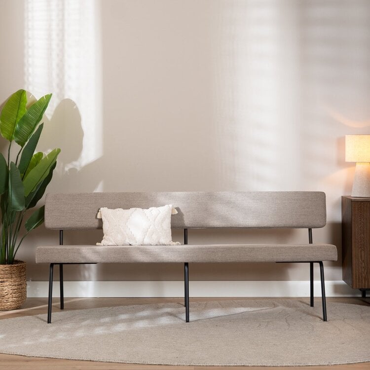 Scandinavische eetkamerbank Espen taupe gerecyclede stof 190 cm