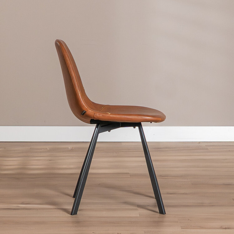 Industriële eetkamerstoel Logan cognac eco-leer