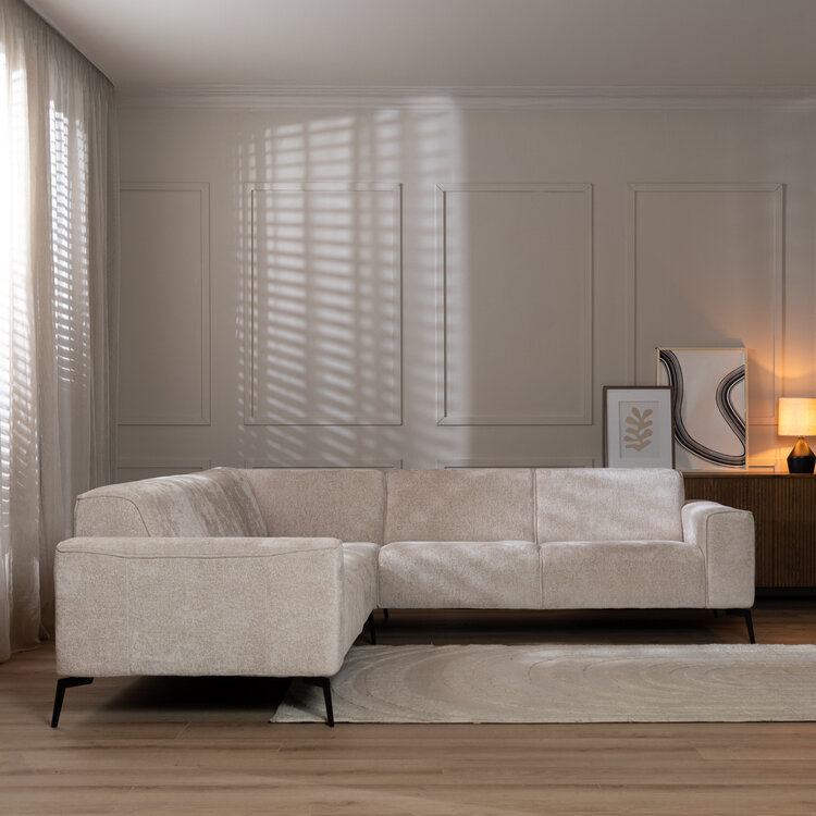 Hoekbank Vegas stof chenille wit/beige links/rechts