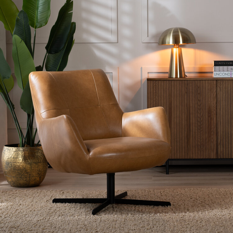 Fauteuil Stella draaibaar leer cognac