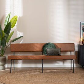 Industriële eetkamerbank Espen cognac eco-leer 190 cm