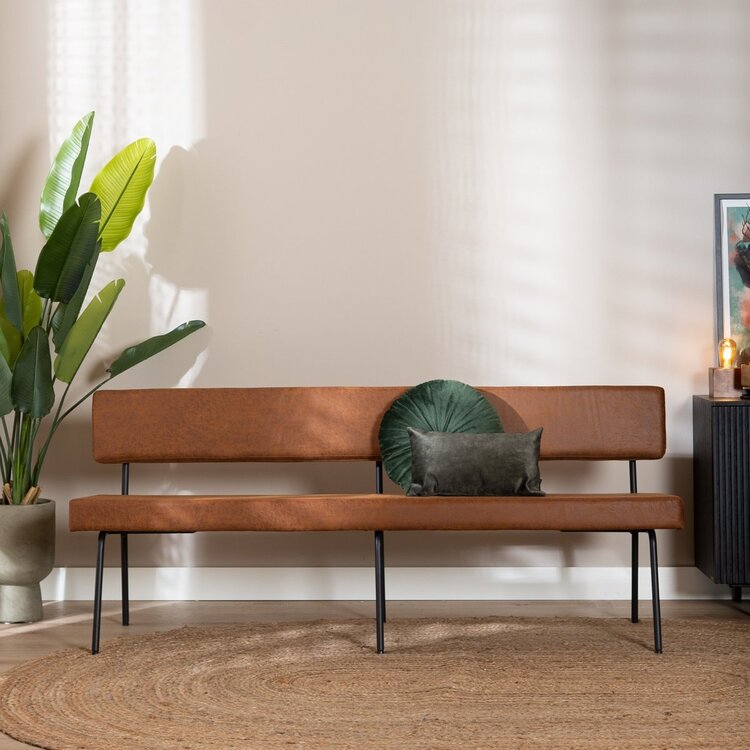 Industriële eetkamerbank Espen cognac eco-leer 190 cm