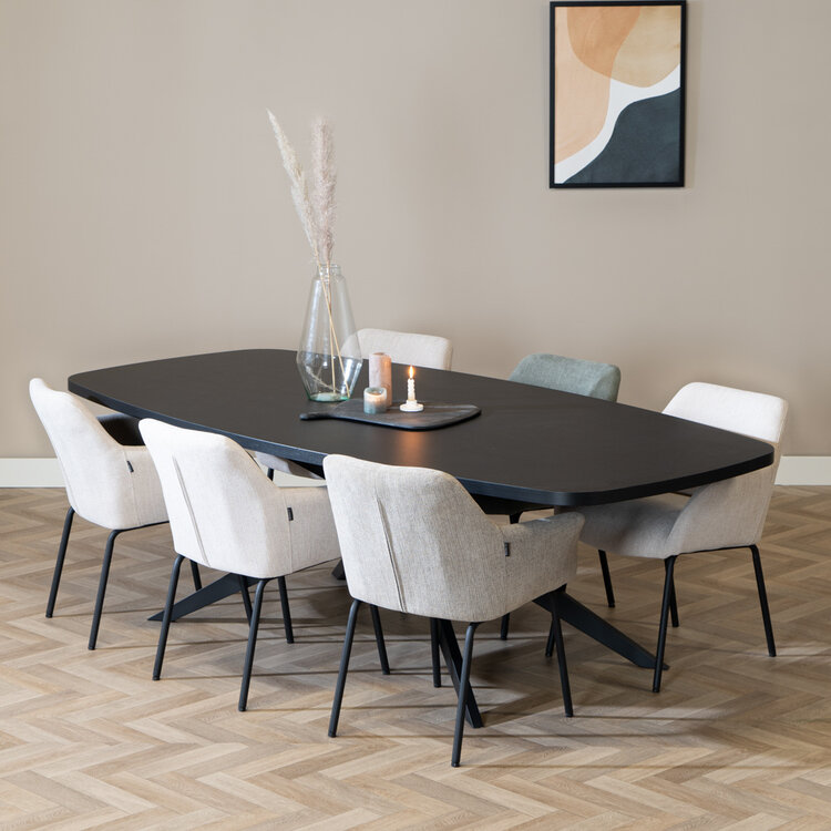 Eettafel Dio melamine zwart deens ovaal 240 x 120 cm
