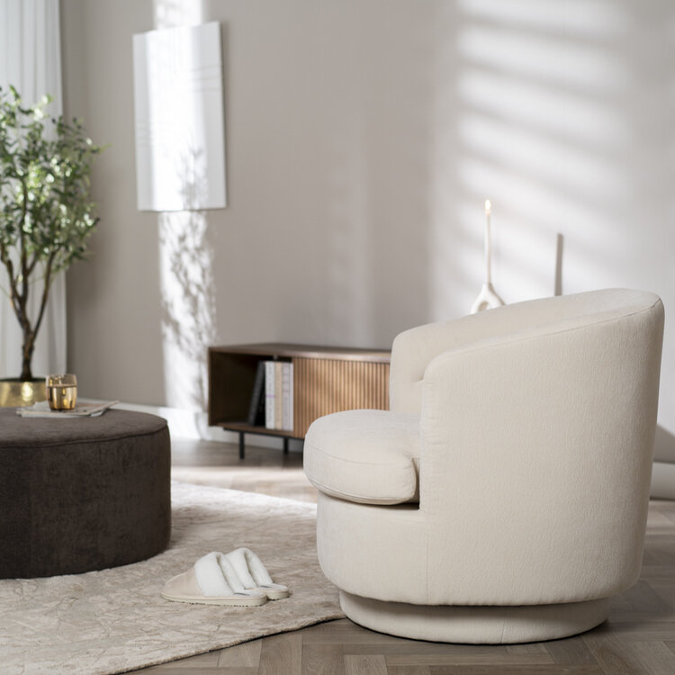 Scandinavische fauteuil Valerie draaibaar chenille off white