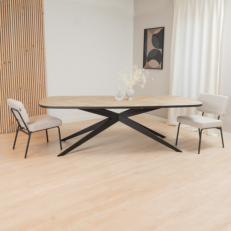 Visgraat eettafel Deens ovaal Ingo PVC 280 x 110 cm