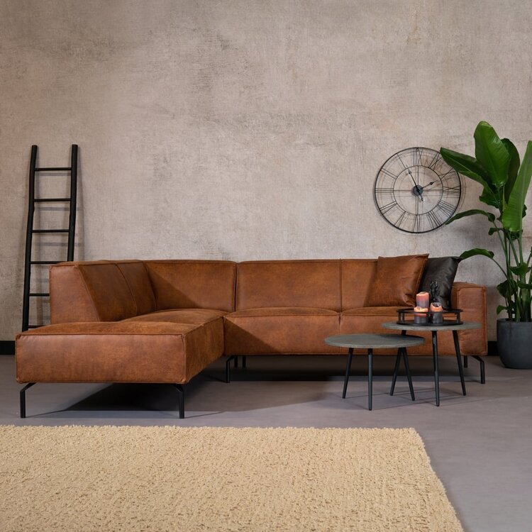 Industriële hoekbank Kansas eco-leer cognac links