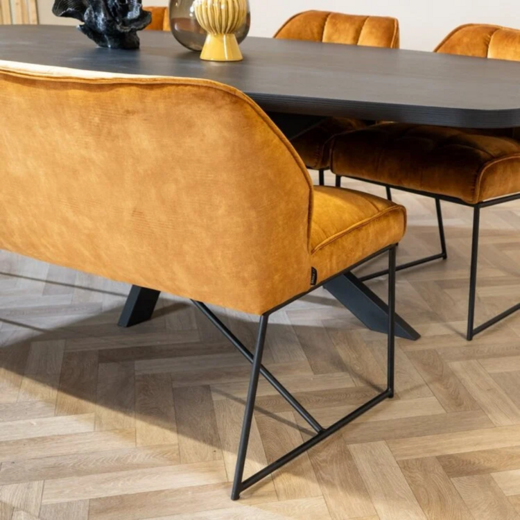 Velvet eetkamerbank Janna okergeel 220 cm