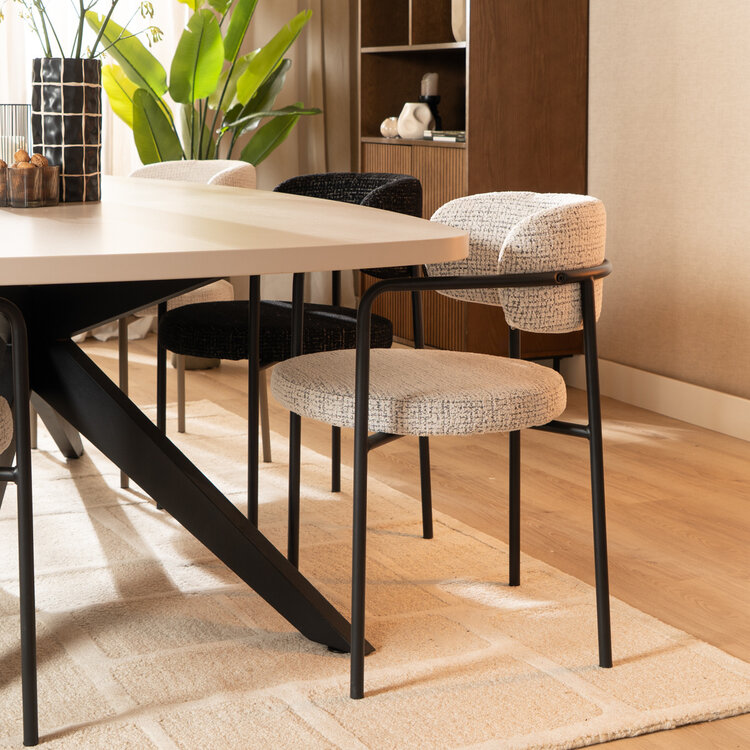 Eetkamerstoel Nicky gemêleerde stof off white/zwart