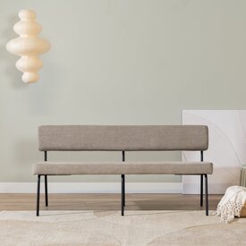 Scandinavische eetkamerbank Espen taupe gerecyclede stof 160 cm