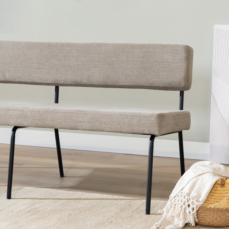Scandinavische eetkamerbank Espen taupe gerecyclede stof 160 cm