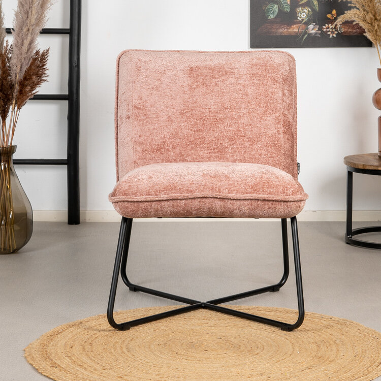 Scandinavische fauteuil Sophie chenille stof roze gemêleerd