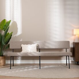 Scandinavische eetkamerbank Espen taupe gerecyclede stof 190 cm