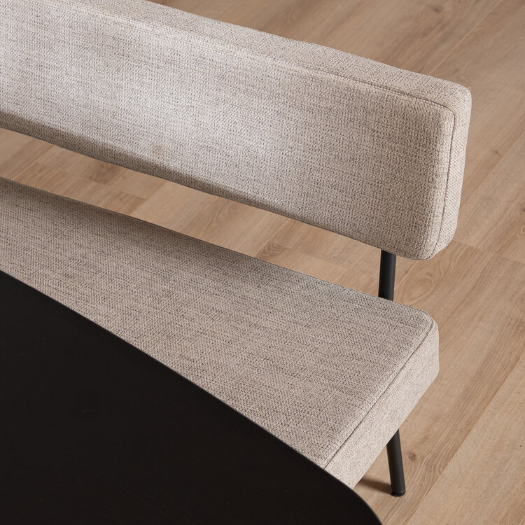 Scandinavische eetkamerbank Espen taupe gerecyclede stof 190 cm