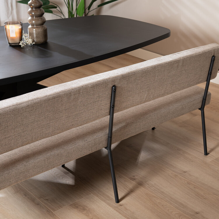 Scandinavische eetkamerbank Espen taupe gerecyclede stof 190 cm
