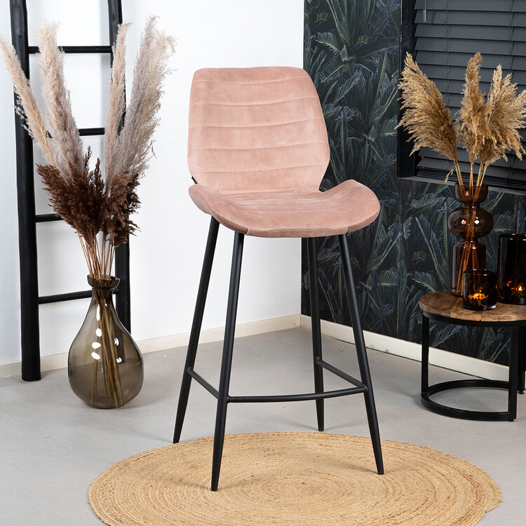 Velvet barkruk Toby roze 71 cm