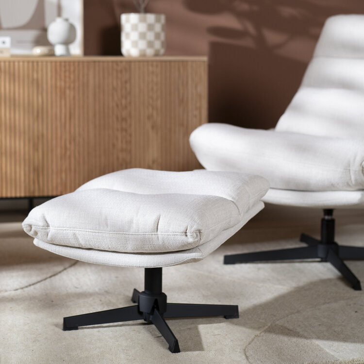 Draaifauteuil met hocker Cristo linnen off white