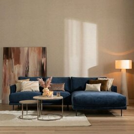 Velvet hoekbank Denver blauw rechts