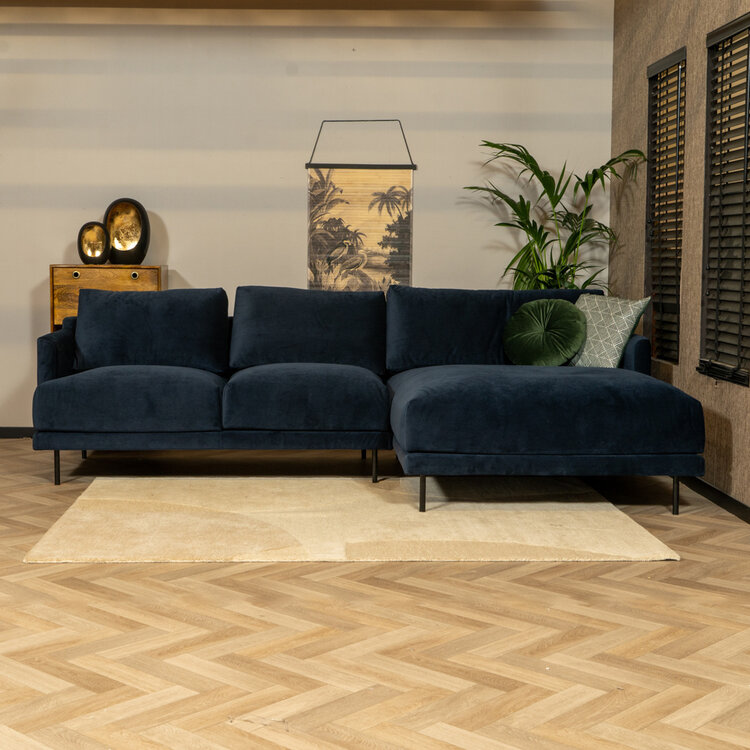 Velvet hoekbank Denver blauw rechts