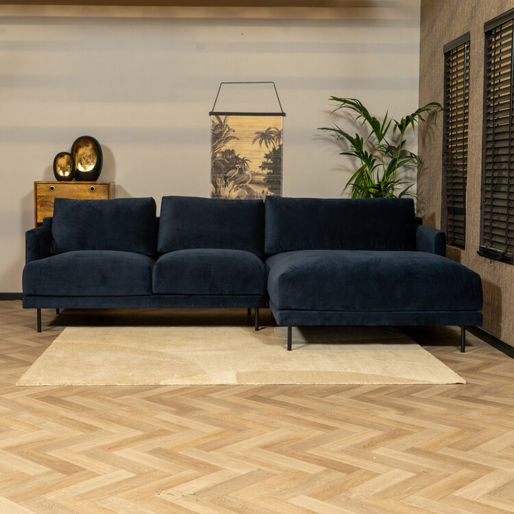 Velvet hoekbank Denver blauw rechts