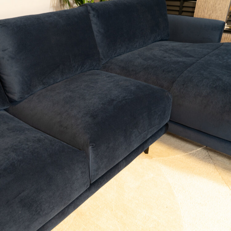 Velvet hoekbank Denver blauw rechts