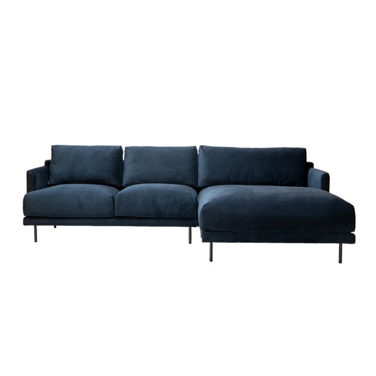 Velvet hoekbank Denver blauw rechts