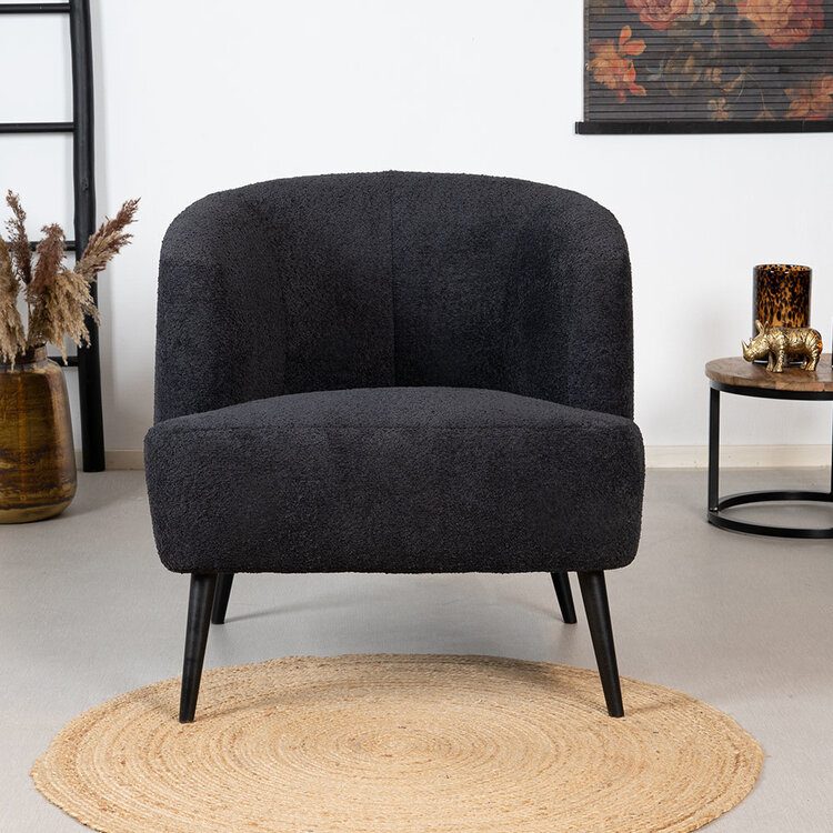Teddy bouclé fauteuil Nora zwart
