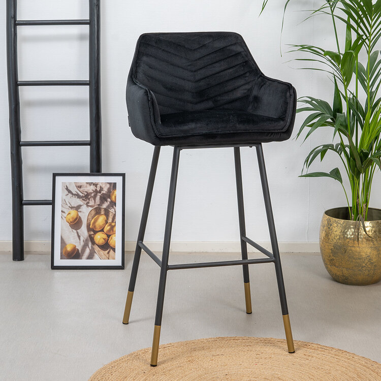 Velvet barkruk Fiona zwart 65-78 cm