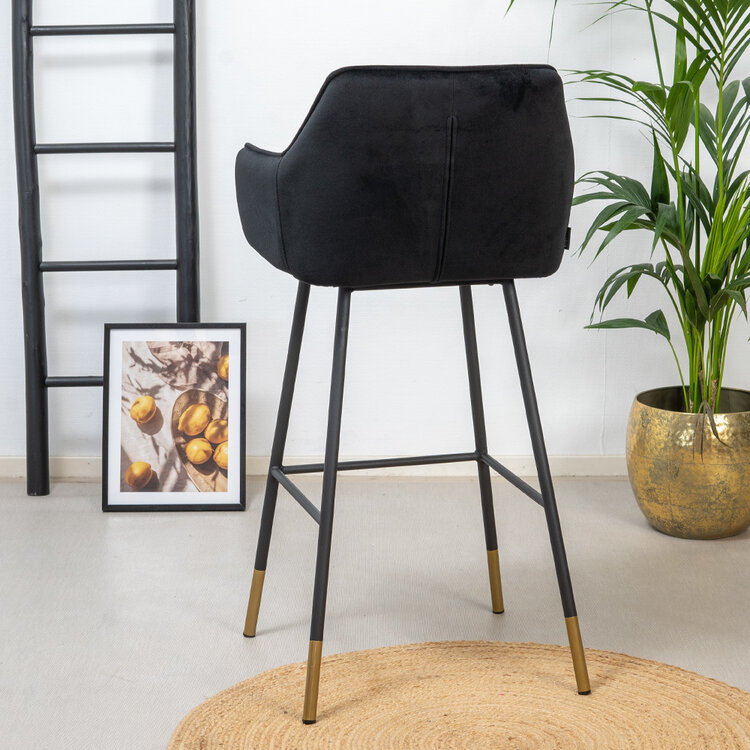 Velvet barkruk Fiona zwart 65-78 cm