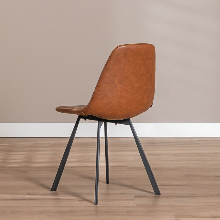 Industriële eetkamerstoel Logan cognac eco-leer