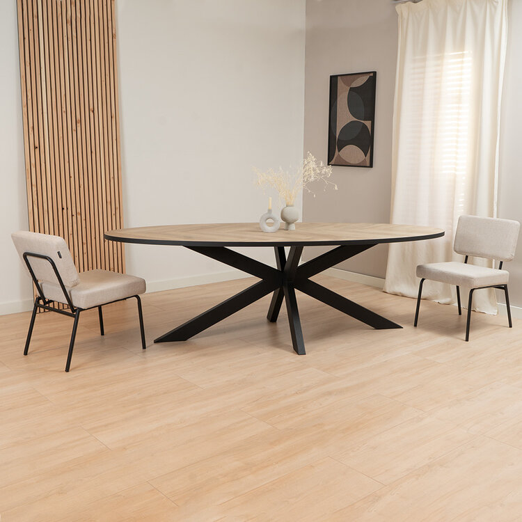 Visgraat eettafel ovaal Joren PVC 240 x 110 cm