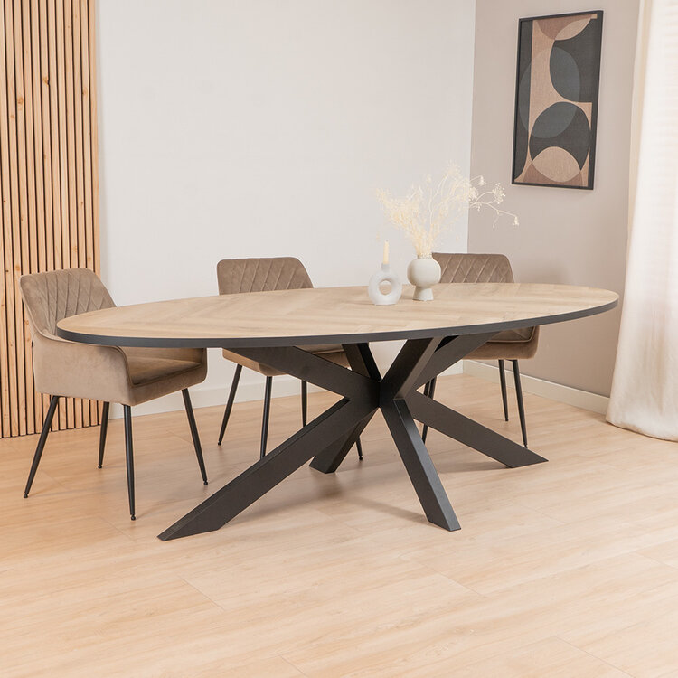 Visgraat eettafel ovaal Joren PVC 240 x 110 cm
