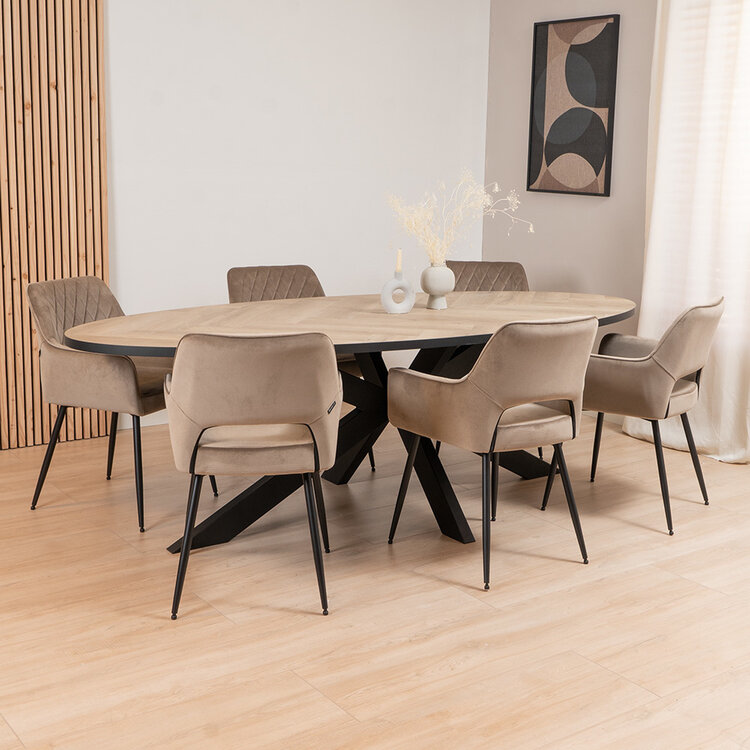 Visgraat eettafel ovaal Joren PVC 240 x 110 cm