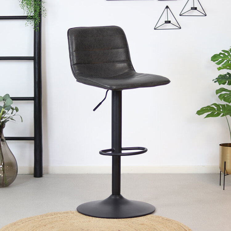Industriële barkruk Boston leer antraciet 60-76 cm - draaibaar