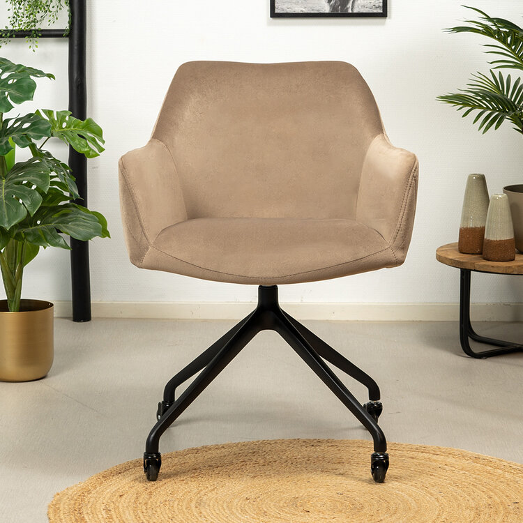 Eetkamerstoel met wieltjes Quinn taupe velvet
