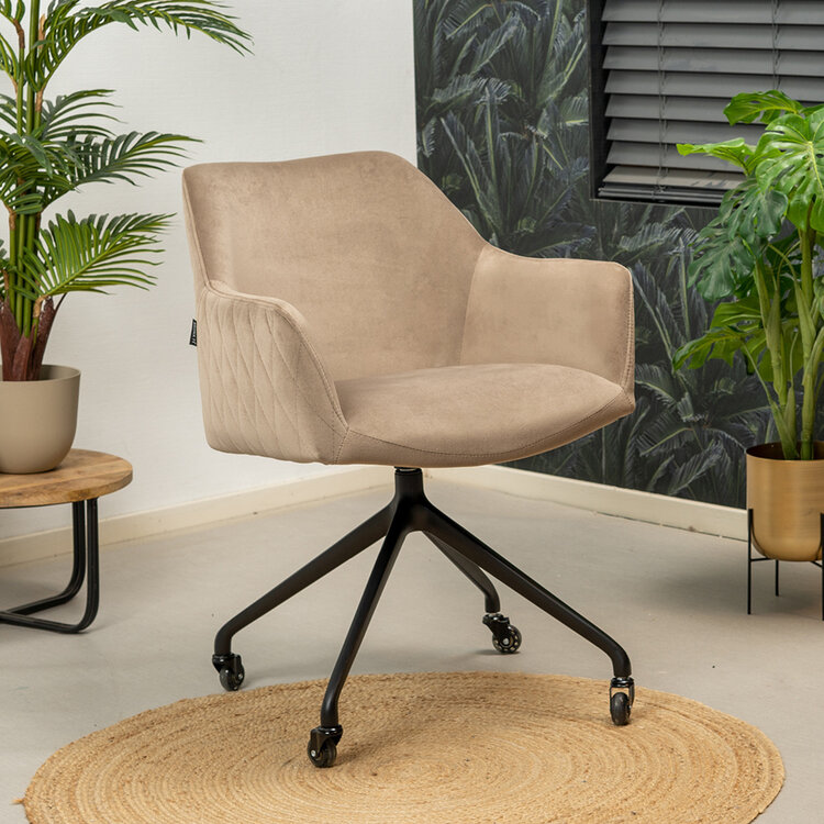 Eetkamerstoel met wieltjes Quinn taupe velvet