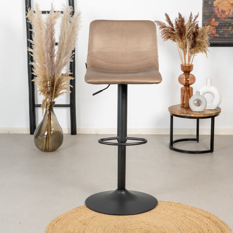 Velvet barkruk Frenkie taupe 60-76 cm
