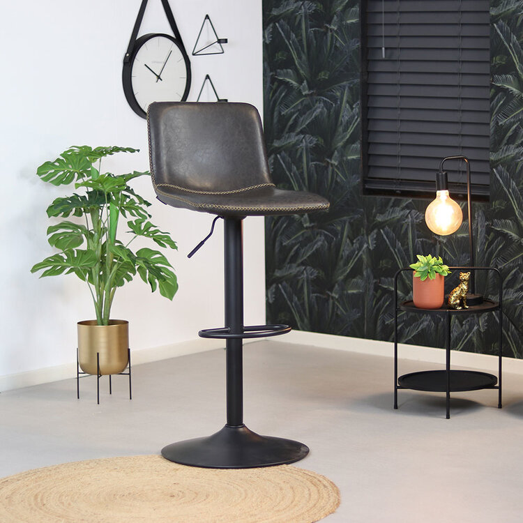 Industriële Barkruk Texas draaibaar eco-leer antraciet 60-76cm
