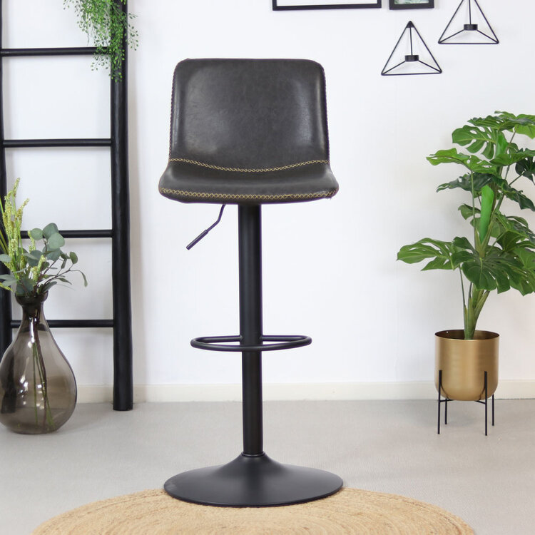 Industriële Barkruk Texas draaibaar eco-leer antraciet 60-76cm