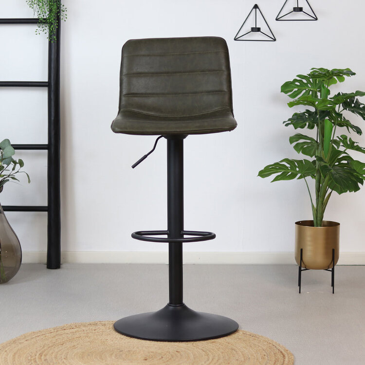 Industriële barkruk Boston leer olijfgroen 60-76 cm - draaibaar