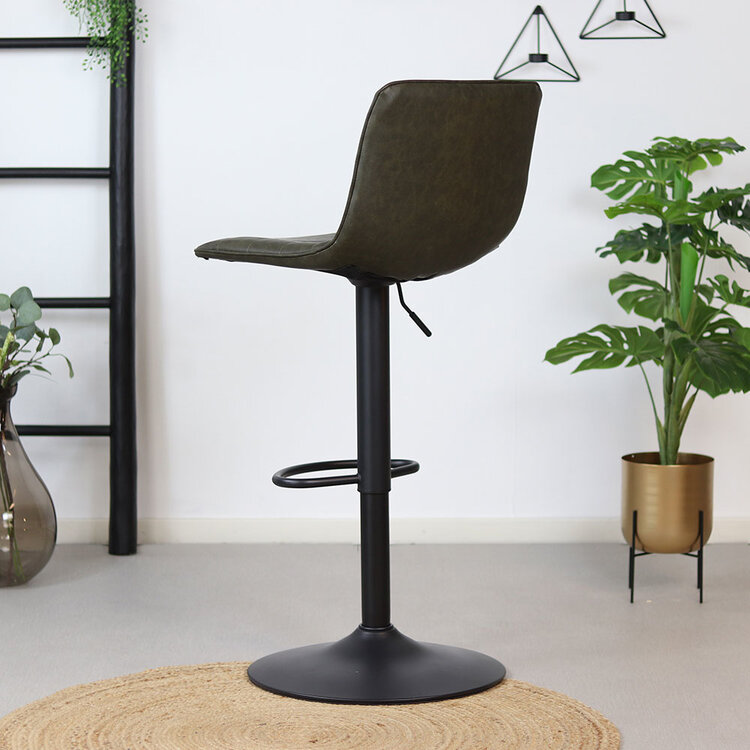 Industriële barkruk Boston leer olijfgroen 60-76 cm - draaibaar