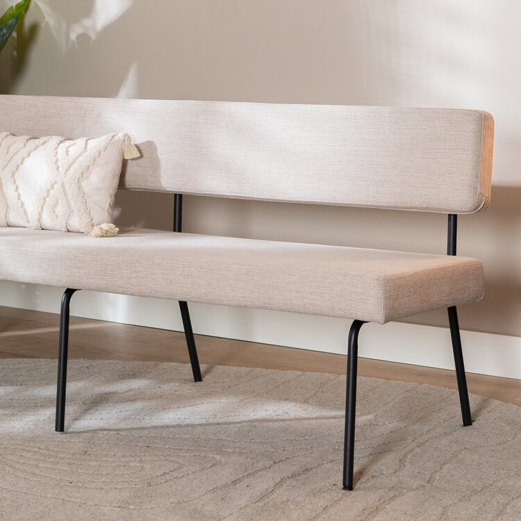 Scandinavische eetkamerbank Espen beige gerecyclede stof 190 cm